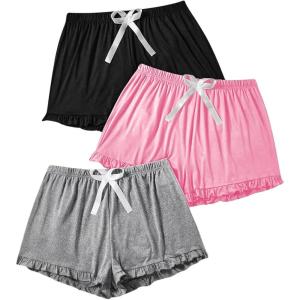 imageMilumia Womens Plus Size Pajama Shorts 3 Pack Ruffle Hem Sleep Lounge Pj ShortsBlack Grey Pink