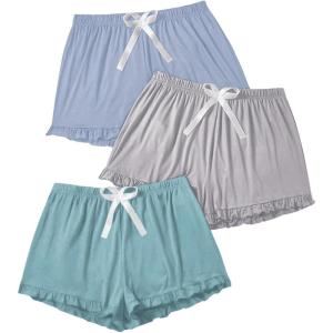 imageMilumia Womens Plus Size Pajama Shorts 3 Pack Ruffle Hem Sleep Lounge Pj ShortsBlue Grey Green