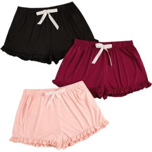 imageMilumia Womens Plus Size Pajama Shorts 3 Pack Ruffle Hem Sleep Lounge Pj ShortsBurgundy and Black