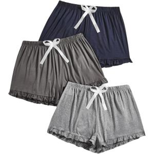 imageMilumia Womens Plus Size Pajama Shorts 3 Pack Ruffle Hem Sleep Lounge Pj ShortsGrey and Blue