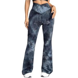 imageMilumia Womens Tie Dye Yoga Pants High Waist Bell Bottom Tummy Control Crossover Flared Leggings Black