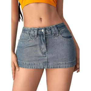 imageMilumia Womens Y2k Denim Mini Skirt Trendy Low Waisted Short Jean SkirtsRetro Blue