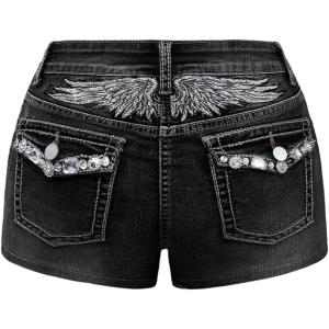 imageMilumia Womens Y2k Rhinestone Decor Denim Shorts Punk Skinny Mini Shorts with PocketBlack