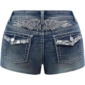 imageMilumia Womens Y2k Rhinestone Decor Denim Shorts Punk Skinny Mini Shorts with PocketBlue