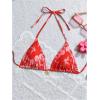 imageMilumia Floral Halter String Triangle Bikini Top for Women Bathing Suit Swim TopRed