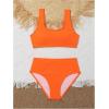 imageMilumia Girls 2 Piece Bathing Suit Solid Sport High Waist Bikini Set SwimsuitSolid Light Orange