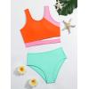 imageMilumia Girls 2 Piece Swimsuits Color Block Cut Out Sport Swimwear Bathing SuitsGreen and Orange