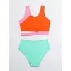 imageMilumia Girls 2 Piece Swimsuits Color Block Cut Out Sport Swimwear Bathing SuitsGreen and Orange