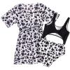 imageMilumia Girls 2 Piece Swimwear Cow Print Colorblock Cutout One Piece Swimsuit with Cover UpsBlack and White