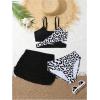 imageMilumia Girls 3 Piece Bikini Set Leopard Print Criss Cross Swimwear with Beach SkirtBlack