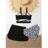 imageMilumia Girls 3 Piece Bikini Set Leopard Print Criss Cross Swimwear with Beach SkirtBlack