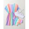 imageMilumia Girls 3 Piece Bikini Sets Tie Dye Spaghetti Strap Swimsuit with CoverupsMulticolor