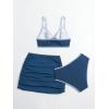 imageMilumia Girls 3 Piece Ring Linked Spaghetti Strap Bikini Swimsuits with Cover Up SkirtNavy Blue