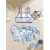 imageMilumia Girls 3 Piece Swimsuit Floral Print Spaghetti Strap Swimwear with Beach SarongsBlue