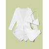 imageMilumia Girls 3 Piece Swimsuits Solid Halter Top Bikini Sets with Long Sleeve Coverup RomperWhite