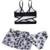 imageMilumia Girls 3 Pieces Bikini Set Wrap Criss Cross Swimsuit Bathing Suit with Ruffle Beach SkirtBlack Floral