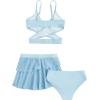 imageMilumia Girls 3 Pieces Bikini Set Wrap Criss Cross Swimsuit Bathing Suit with Ruffle Beach SkirtLight Blue