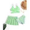 imageMilumia Girls 3 Pieces Bikini Set Wrap Criss Cross Swimsuit Bathing Suit with Ruffle Beach SkirtMint Green Floral
