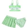imageMilumia Girls 3 Pieces Bikini Set Wrap Criss Cross Swimsuit Bathing Suit with Ruffle Beach SkirtMint Green Floral
