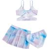 imageMilumia Girls 3 Pieces Bikini Set Wrap Criss Cross Swimsuit Bathing Suit with Ruffle Beach SkirtTie Dye Printed