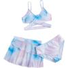 imageMilumia Girls 3 Pieces Bikini Set Wrap Criss Cross Swimsuit Bathing Suit with Ruffle Beach SkirtTie Dye Printed