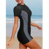 imageMilumia Girls Colorblock Rash Guard Swimsuit Mock Neck Short Sleeve One Piece Bathing SuitsBlack