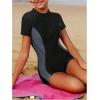 imageMilumia Girls Colorblock Rash Guard Swimsuit Mock Neck Short Sleeve One Piece Bathing SuitsBlack