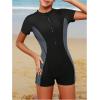 imageMilumia Girls Colorblock Rash Guard Swimsuit Mock Neck Short Sleeve One Piece Bathing SuitsBlack