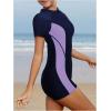imageMilumia Girls Colorblock Rash Guard Swimsuit Mock Neck Short Sleeve One Piece Bathing SuitsDark Blue
