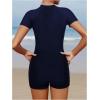 imageMilumia Girls Colorblock Rash Guard Swimsuit Mock Neck Short Sleeve One Piece Bathing SuitsDark Blue