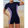 imageMilumia Girls Colorblock Rash Guard Swimsuit Mock Neck Short Sleeve One Piece Bathing SuitsDark Blue