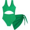imageMilumia Girls Cut Out One Piece Swimsuit V Neck Twist Front Bathing Suit with Coverup Skirt
