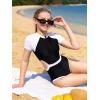 imageMilumia Girls Cut Out Zip Front Onepiece Swimsuit Color Block Short Sleeve Bathing SuitBlack and White