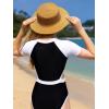 imageMilumia Girls Cut Out Zip Front Onepiece Swimsuit Color Block Short Sleeve Bathing SuitBlack and White