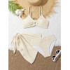 imageMilumia Girls Cute 3 Piece Swimsuit Textured Bikini Set with Beach Cover Up Skirt Bathing SuitBeige