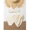 imageMilumia Girls Cute 3 Piece Swimsuit Textured Bikini Set with Beach Cover Up Skirt Bathing SuitBeige