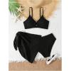 imageMilumia Girls Cute 3 Piece Swimsuit Textured Bikini Set with Beach Cover Up Skirt Bathing SuitBlack