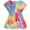 imageMilumia Girls Cute Tie Dye Beach Coverups Pompom Trim Swimsuit Swimwear Cover UpMulti Blue Red