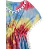 imageMilumia Girls Cute Tie Dye Beach Coverups Pompom Trim Swimsuit Swimwear Cover UpMulti Blue Red