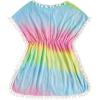 imageMilumia Girls Cute Tie Dye Beach Coverups Pompom Trim Swimsuit Swimwear Cover UpPink and Yellow