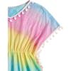 imageMilumia Girls Cute Tie Dye Beach Coverups Pompom Trim Swimsuit Swimwear Cover UpPink and Yellow