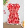 imageMilumia Girls Cute Tie Dye Beach Coverups Pompom Trim Swimsuit Swimwear Cover UpRed
