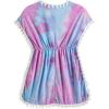 imageMilumia Girls Cute Tie Dye Beach Coverups Pompom Trim Swimsuit Swimwear Cover UpTie Dye Purple Blue