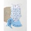 imageMilumia Girls Floral Halter Cutout One Piece Swimsuit with Ruffle Cover Up SkirtsBlue