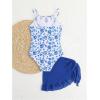 imageMilumia Girls Floral Halter Cutout One Piece Swimsuit with Ruffle Cover Up SkirtsDeep Blue