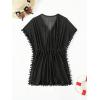 imageMilumia Girls Pompom Trim Mesh Sheer Beach Coverups Swimsuit Cover UpDark Black