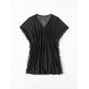 imageMilumia Girls Pompom Trim Mesh Sheer Beach Coverups Swimsuit Cover UpDark Black