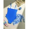 imageMilumia Girls Spaghetti Strap Bowknot One Piece Bathing Suit with Cover Up SkirtBlue
