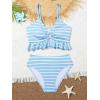 imageMilumia Girls Two Piece Bikini Set Striped Ruffle Trim Cut Out SwimsuitStriped Blue White