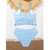 imageMilumia Girls Two Piece Bikini Set Striped Ruffle Trim Cut Out SwimsuitStriped Blue White